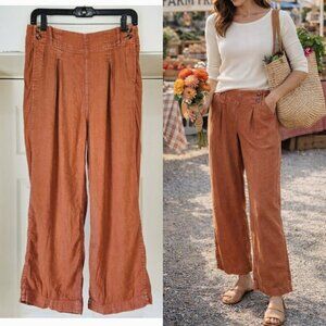 American Eagle Orange Wide Leg Trousers Pants High Waisted Rust Linen Women's 10